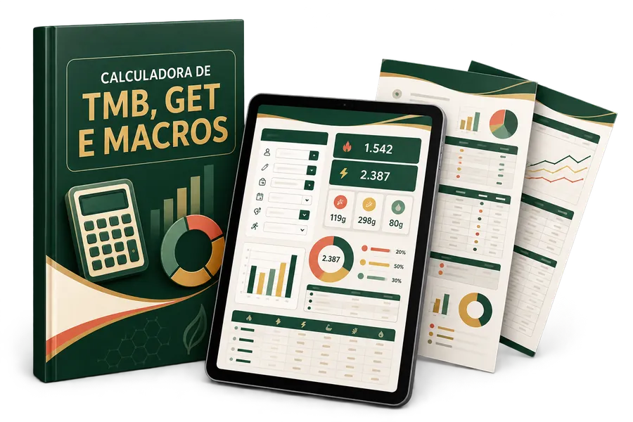 Mockup do bônus Calculadora de TMB, GET e Macros